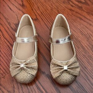 Gold Glitter toddler girl Shoes with Bow
